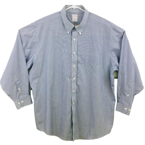 Mens 18-4/5 Brooks Bros Shirt Blue White Stripe Button Down Regular Fit Non Iron - Picture 1 of 8